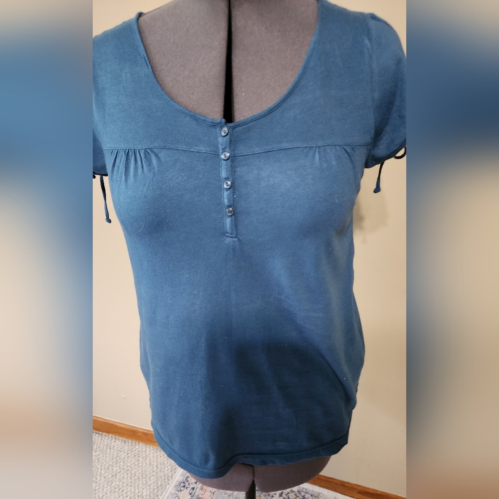Aeropostale Blue Polo Collar Cap Sleeve Blouse